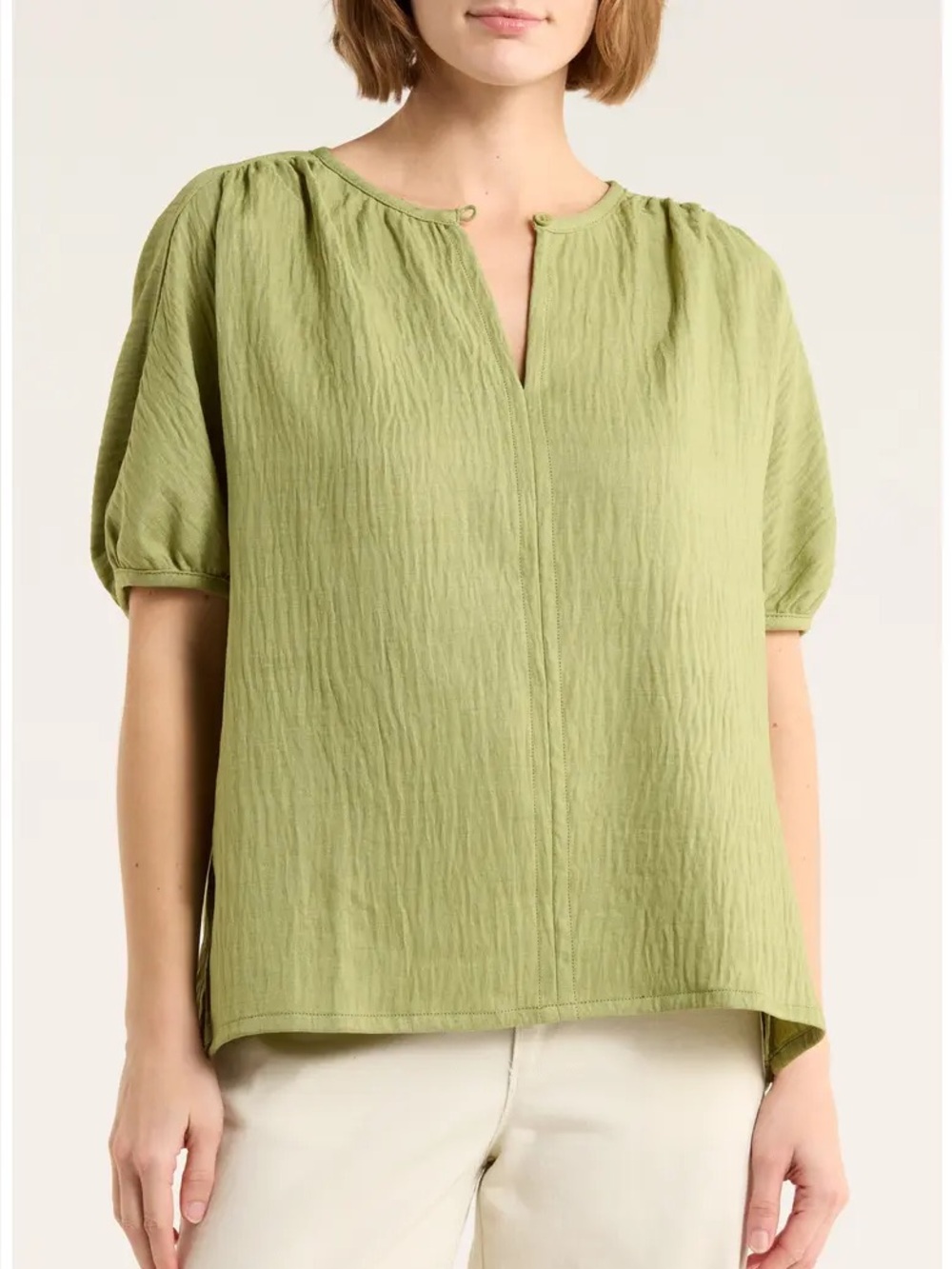 Max Studio Kiwi Green Solid Linen Like Blouse